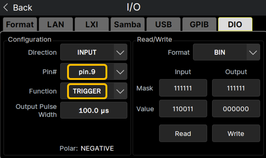 DirectionでINPUTを選び、pin9を設定