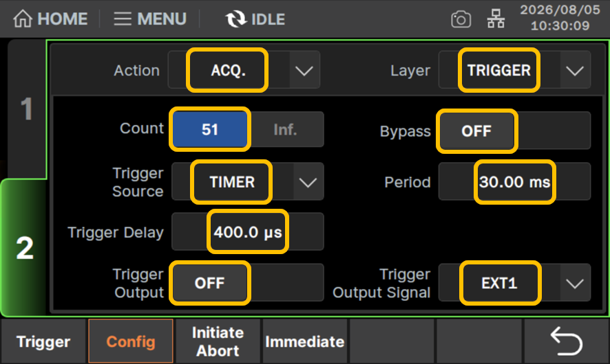Layer:TRIGGER、Action:ACQに設定
