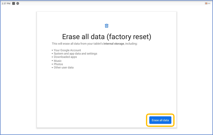Erase all dataをタッチ