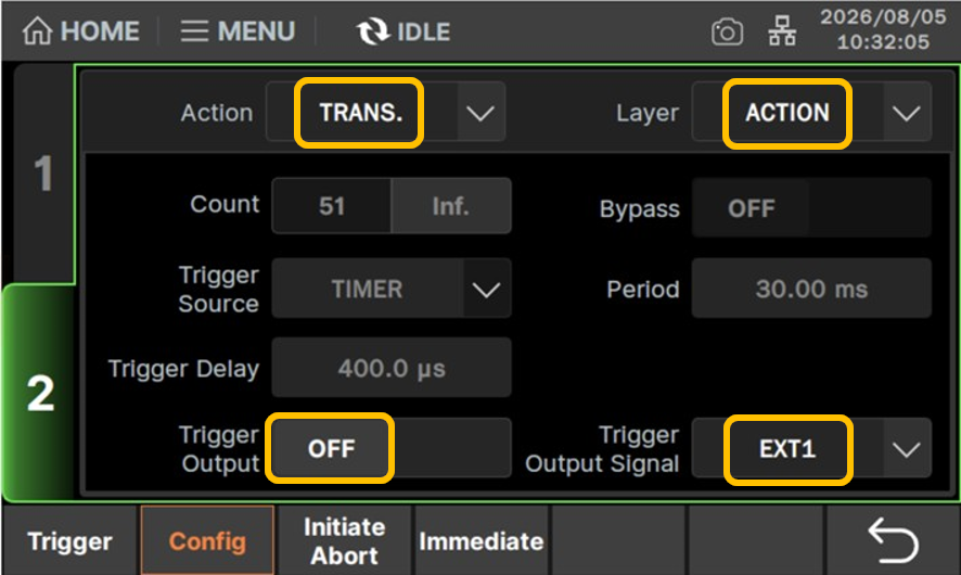 Layer:ACTION、Action:TRANSに設定