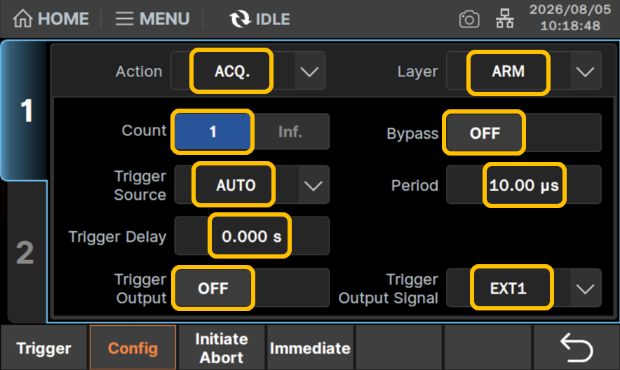 Layer:ARM、Action:ACQに設定