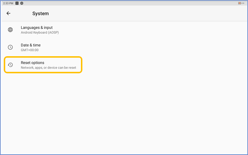 Reset optionsをタッチ
