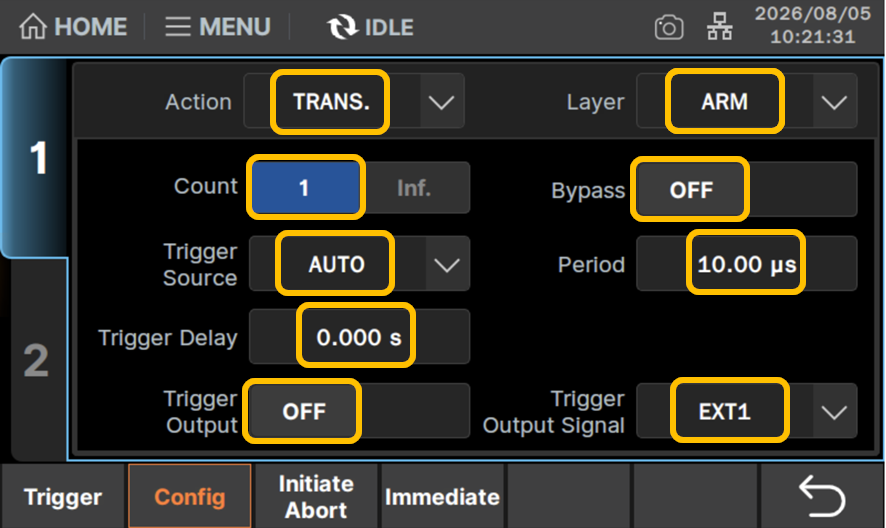 Layer:ARM、Action:TRANS設定