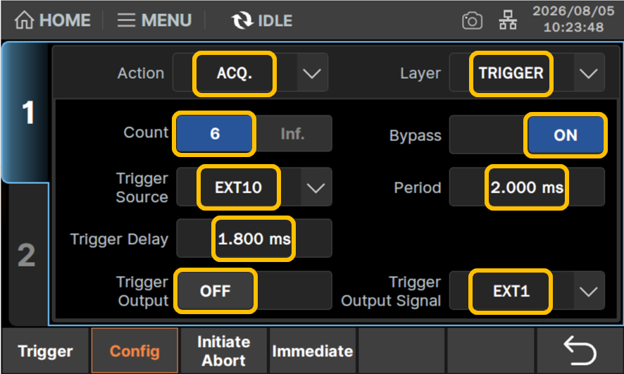 Layer:TRIGGER、Action:ACQに設定
