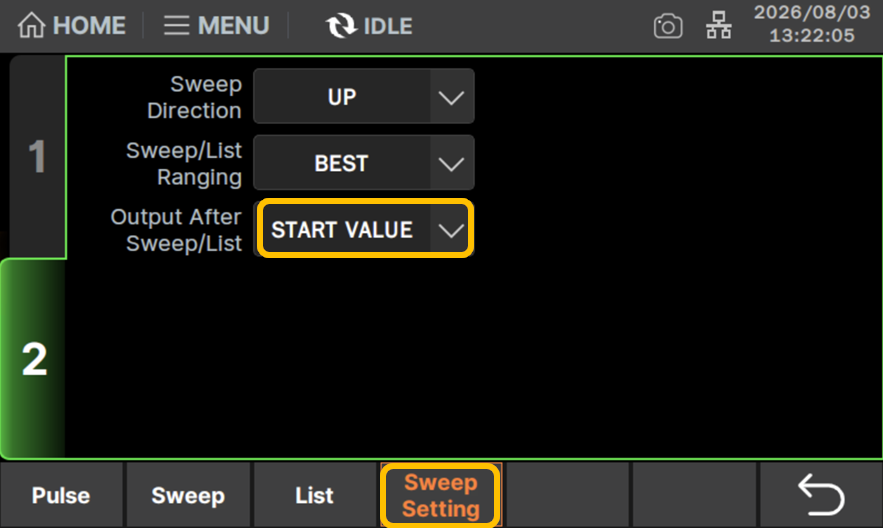 Sweep Settingを設定