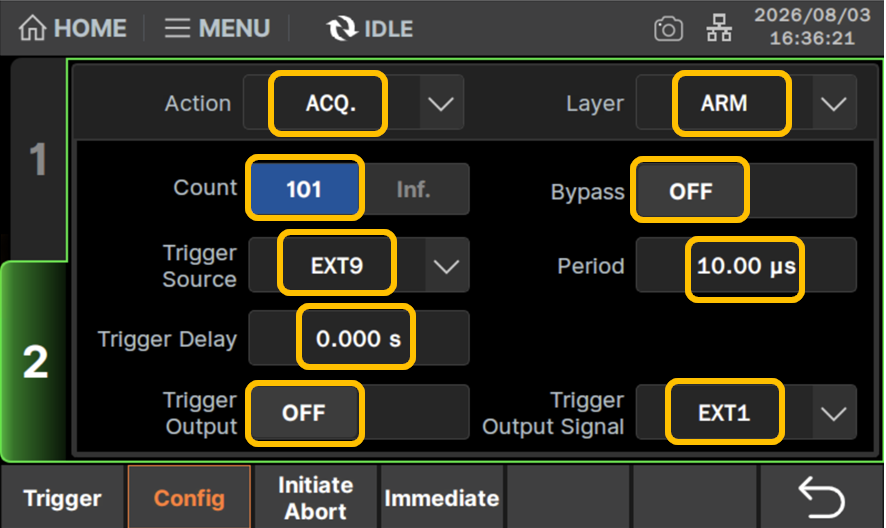 Layer:ARM、Action:ACQに設定