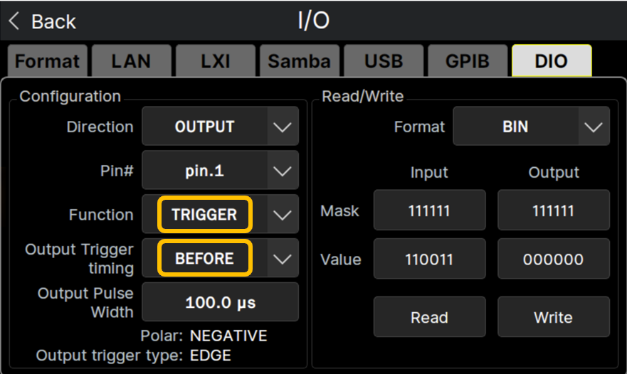 pin1を以下の設定